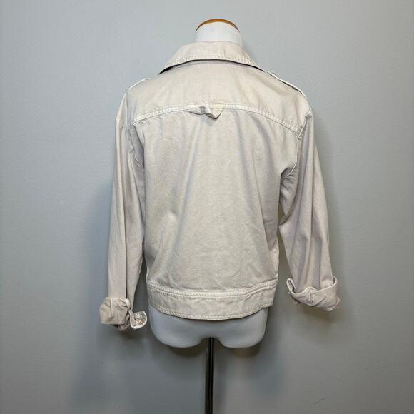 Young Fabulous Broke Crop Jacket Utility Style Pockets Zip Up Beige Casual Small - Picture 3 of 7